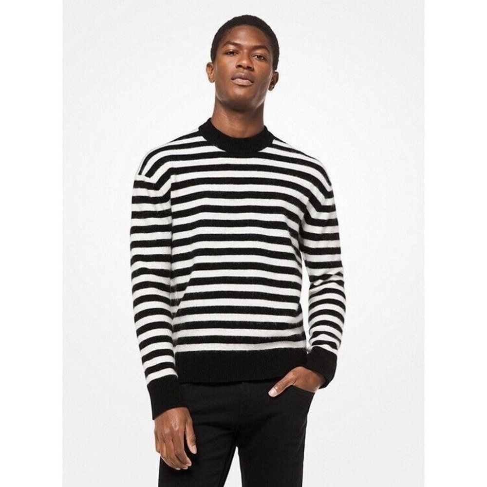 Michael Kors Knit Uktra-soft Wool Blend Black And White M Sweater NET $298 (BV2)
